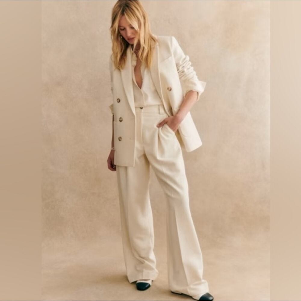 Sezane Paris Michele Jacket Blazer in a Pale Yellow Mottled Ecru Size 38 Medium - Picture 16 of 16